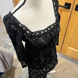 Laundry Black Lace Square Neck Swimsuit, cover-up Size Small